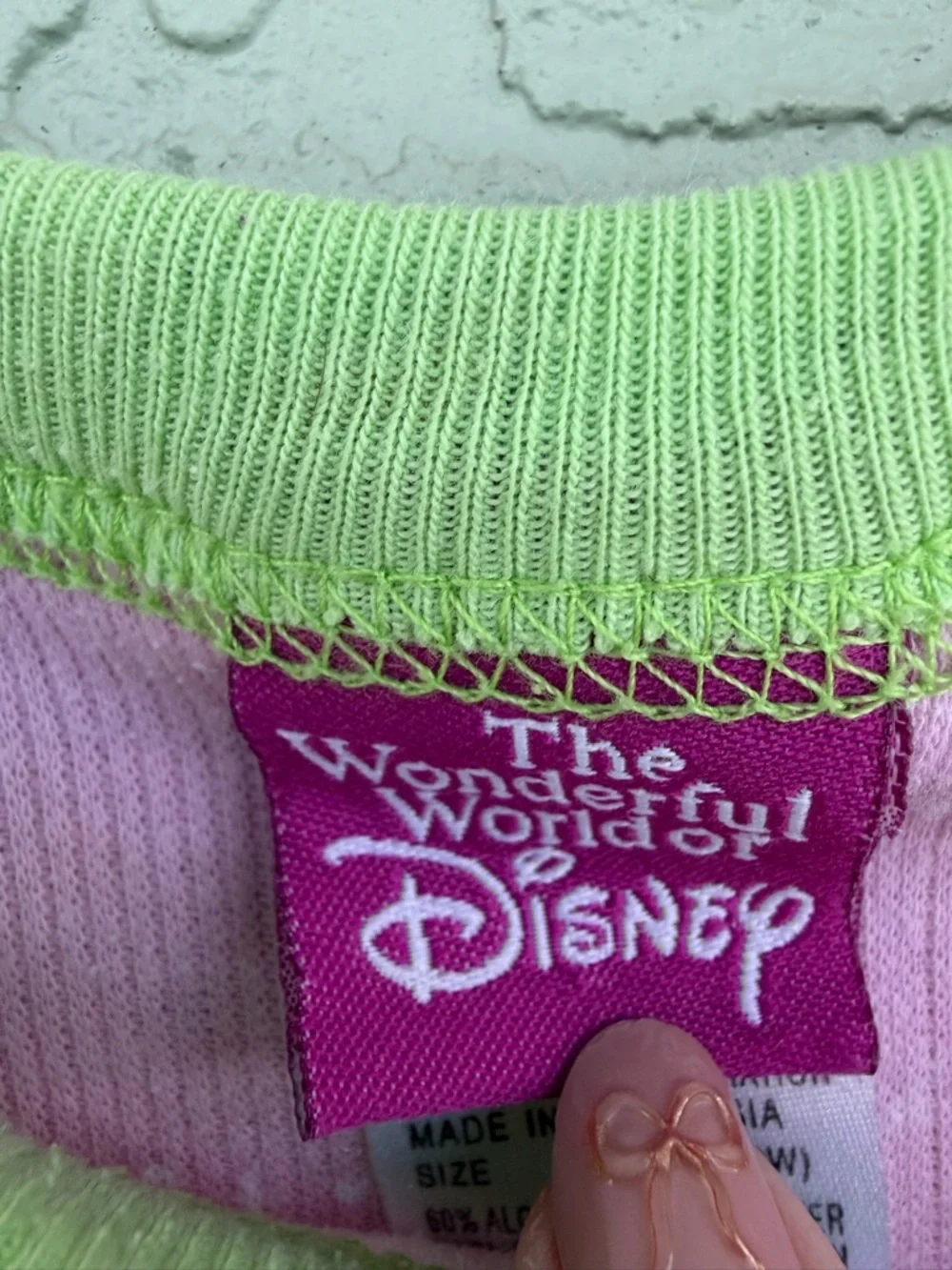 Disney Pink Fairy Print Pajama Set with Green Trim - Picture 7 of 9